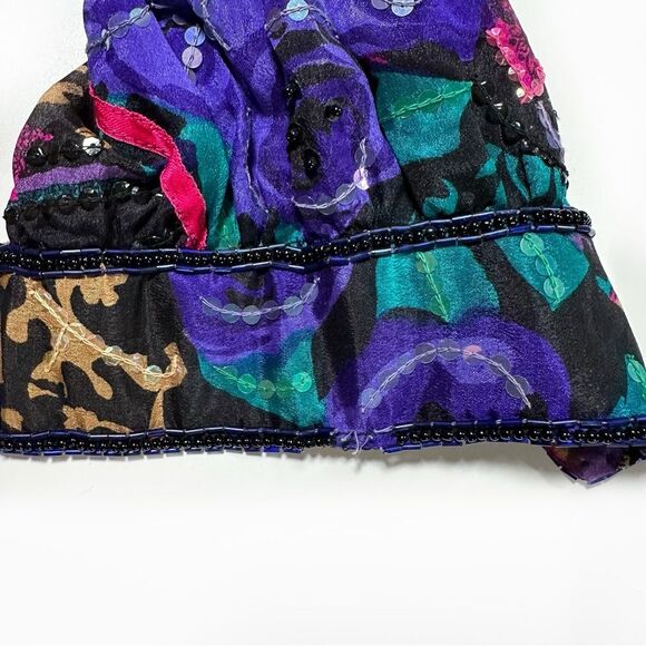 Vintage Judith Ann Creations 100% Silk Floral Patterns Embellished Maxi Dress M - Picture 10 of 16